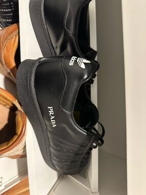 Prada Black Leather Lace-Up Sneakers with White Logo